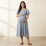 Dusty Blue Printed Maternity Dress