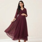 Elegant Burgundy Georgette Maternity Maxi Dress