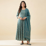 Teal Printed Feeding  Kurti with Dupatta